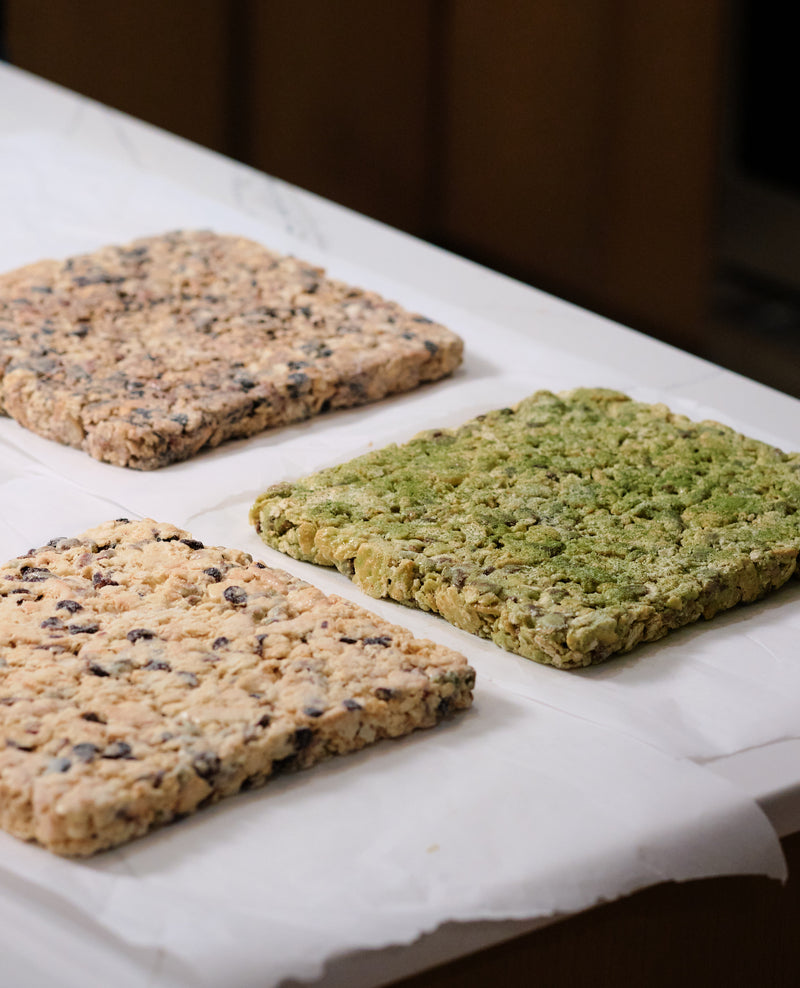 Freshly made Snowcubes slabs on parchment paper