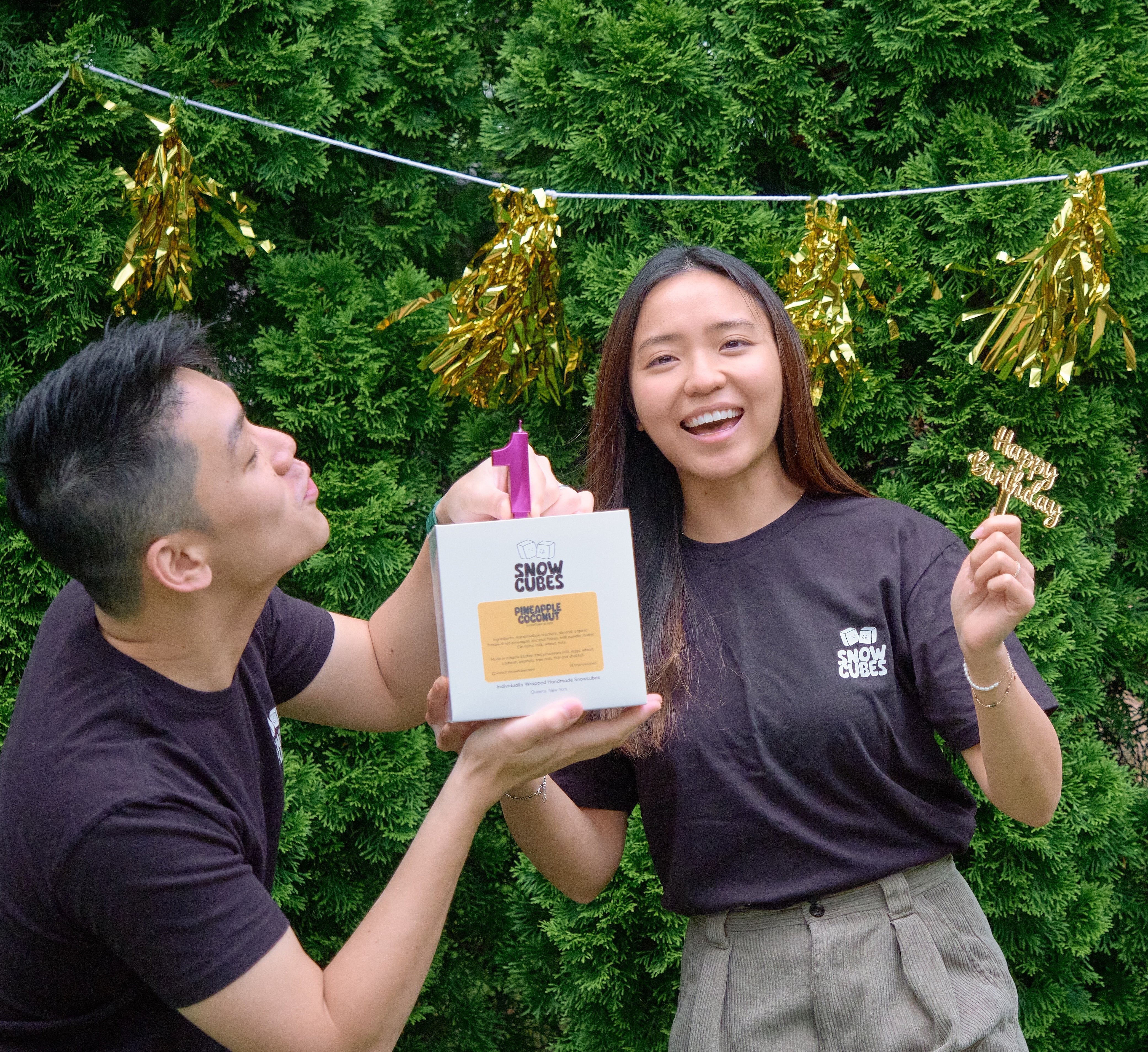 Leo and Nicole celebrating one year of Snowcubes