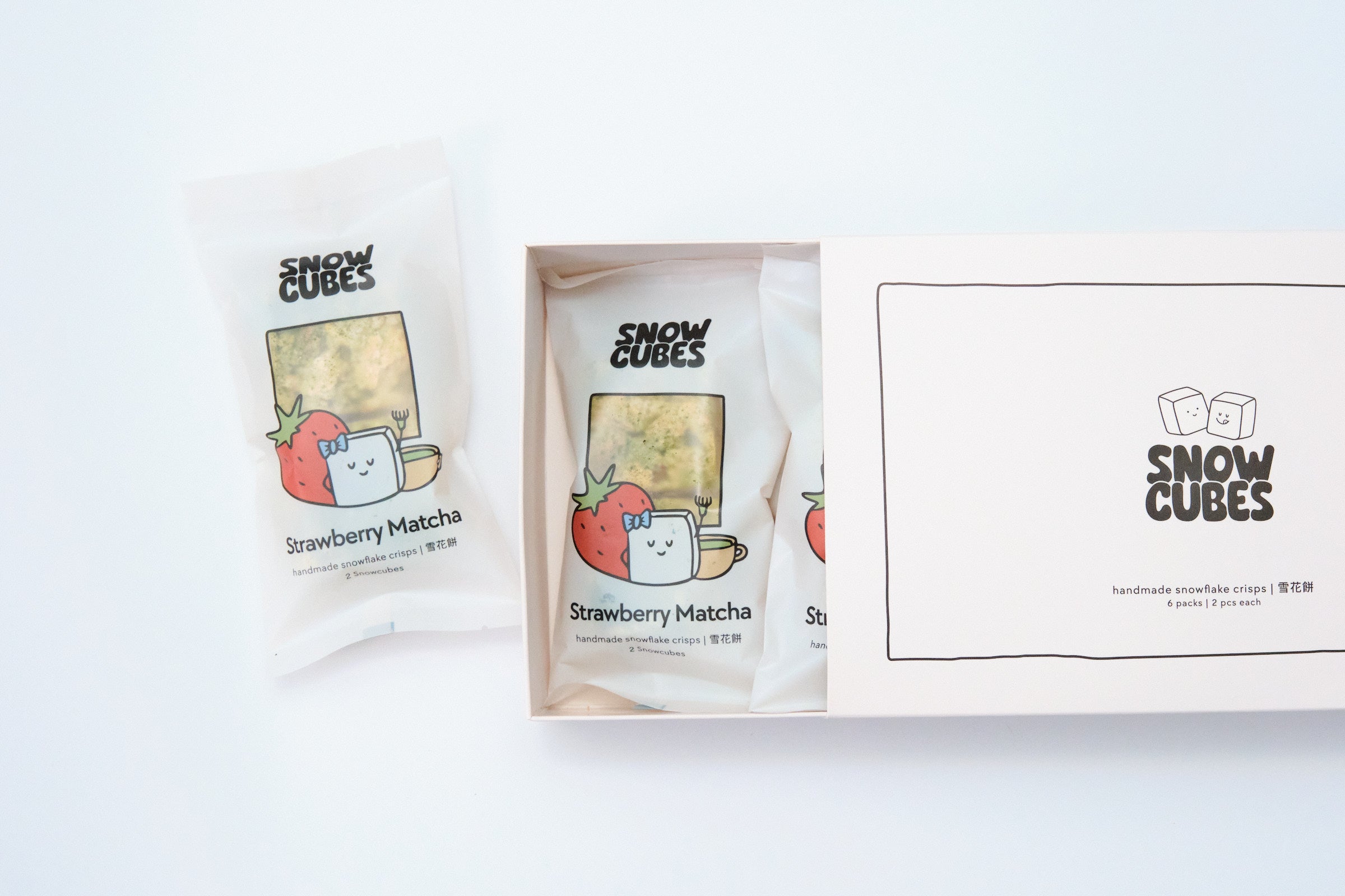 草莓抹茶 Snowcubes — 手工台湾雪花酥，含冻干草莓与仪式级抹茶，盒装两袋
