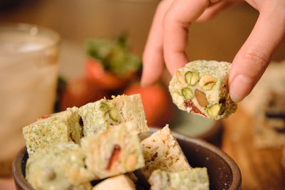 Reaching for a Strawberry Matcha snowflake crisp