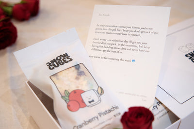 Snowcubes Valentine box with red ribbon