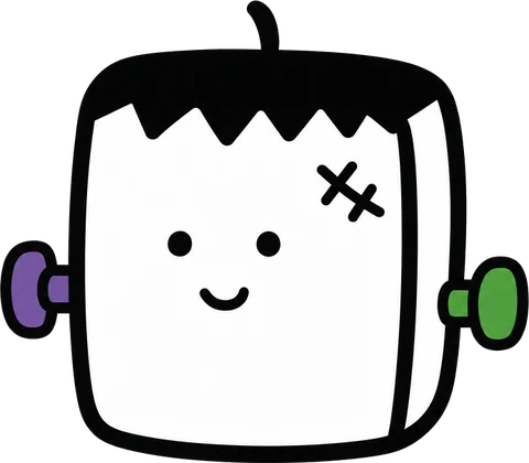 The Ube Pandan Coconut cube, stitched up like Frankenstein